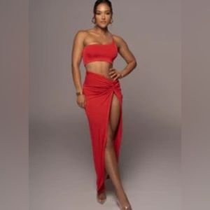 Slinky red skirt set from JLuxelabel